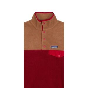 Patagonia Synchilla T Pullover Fleece Colorblock Snap Neck Women XL Red Tan